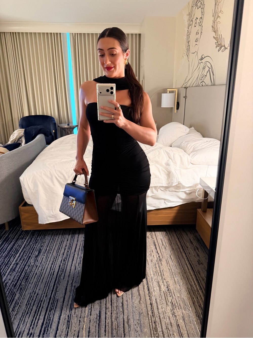 Black One-Shoulder Sheer Maxi Dress - Elegant Evening Wear
